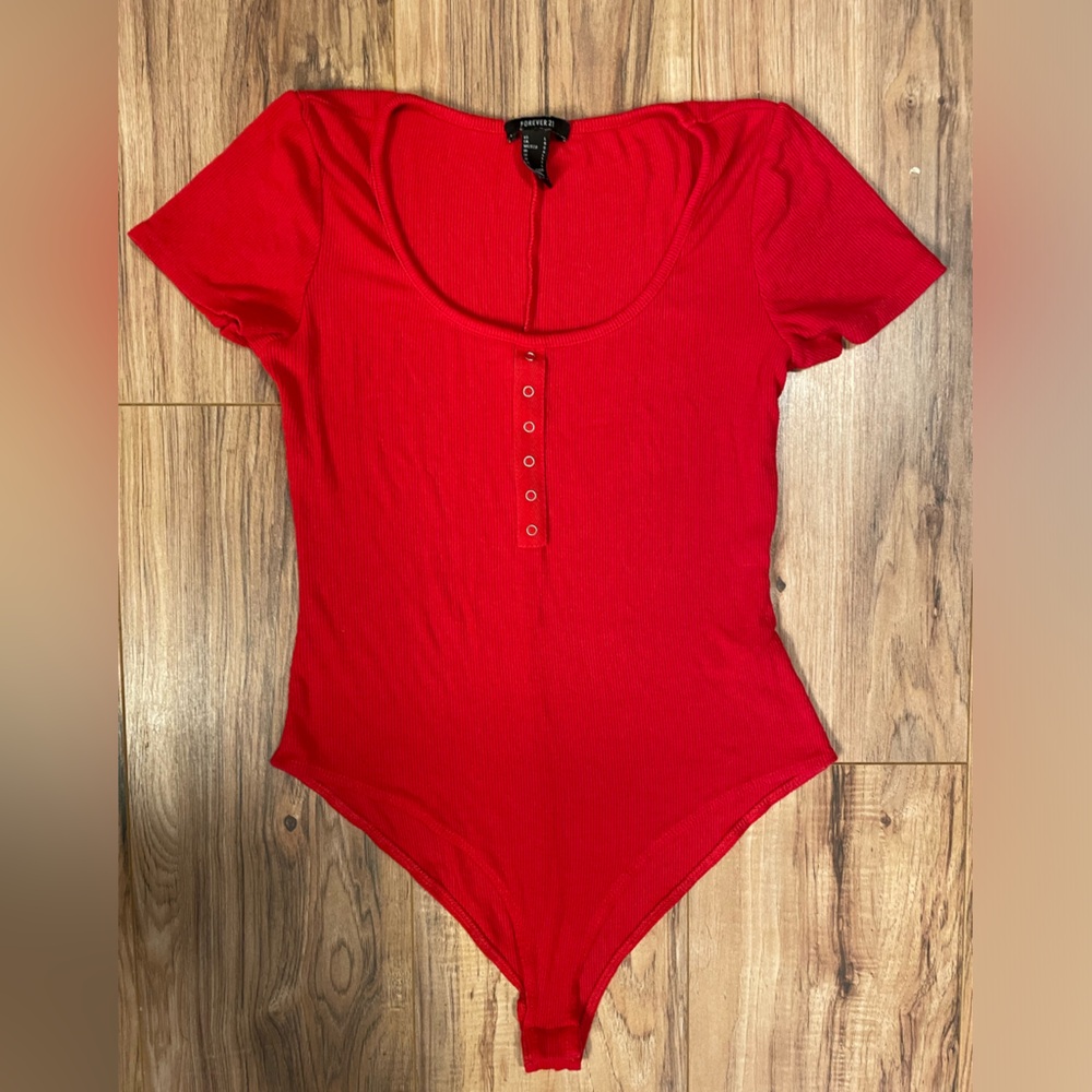 Forever 21 Red Ribbed bodysuit size L